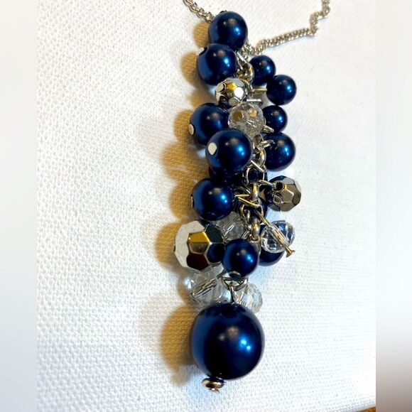 Beautiful blue faux pearl pendant on long chain necklace contemporary minimalist - Picture 2 of 7